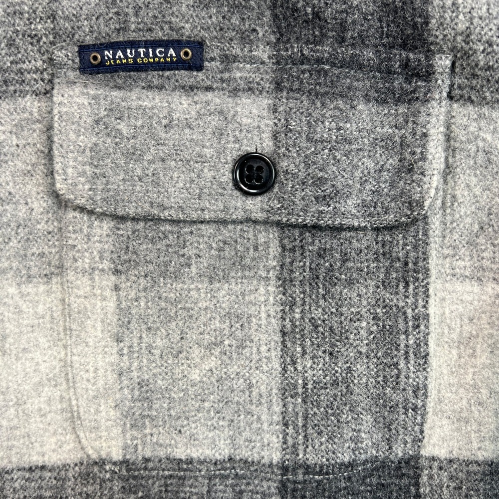 Vintage Y2K Nautica Jeans Heavy Flannel Shirt Jac Mens Large Gray Plaid Shacket - Picture 3 of 11